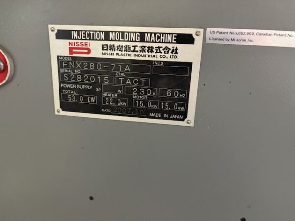 2007 Nissei Model FNX280-71ASE Injection Molding Machine - Image 4